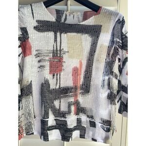 Jess &‎ Jane Women's S  Black Ink Mesh Overlay Tunic Dual Layer Long Sleeve